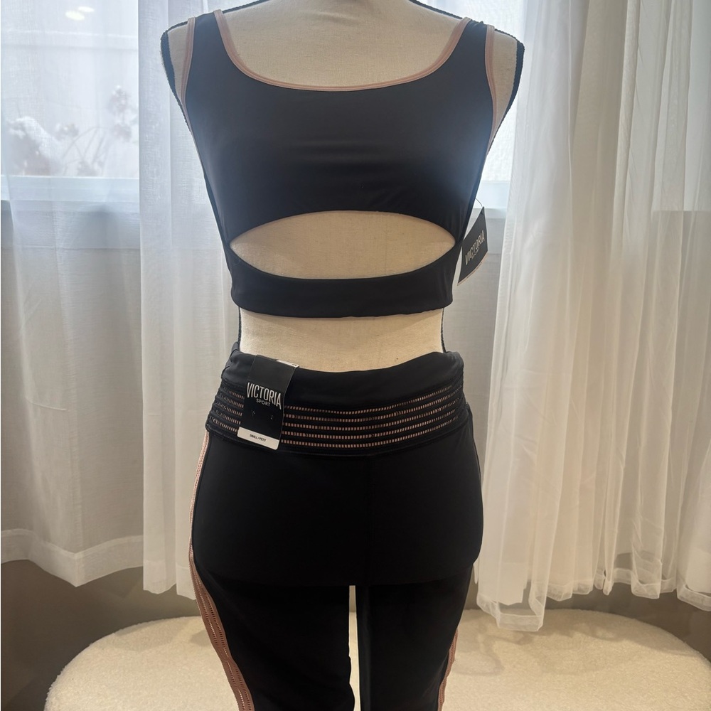 Victoria's Secret Black and Suede Pink Sports Bra and pants